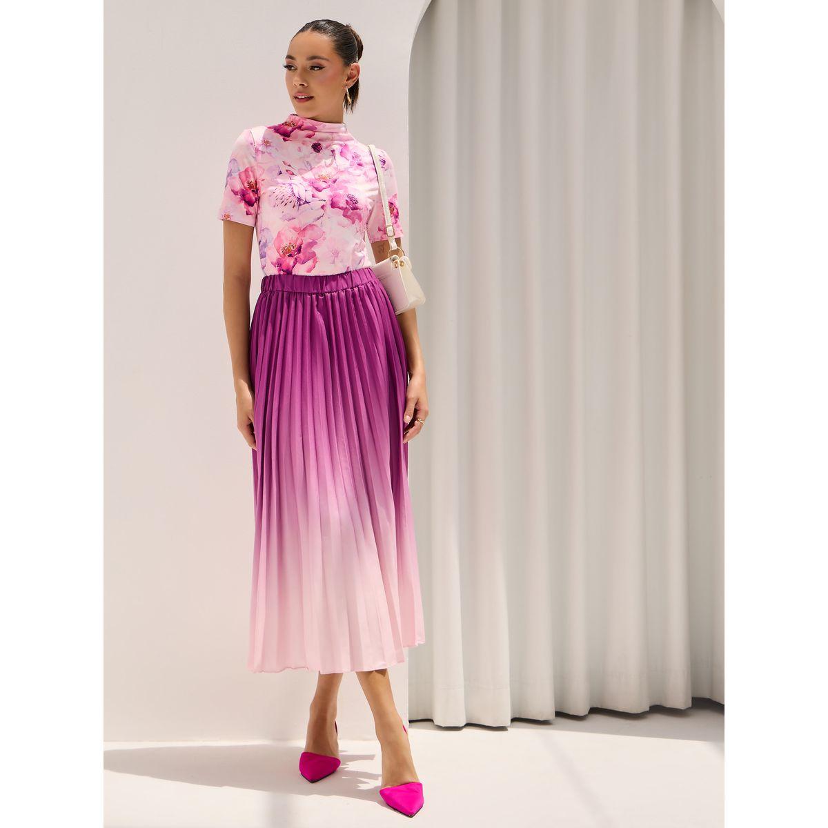 طقم منسق من تنورة بكسرات مع بلوزة بطبعة زهور-women-clothing-coordsets-image-3