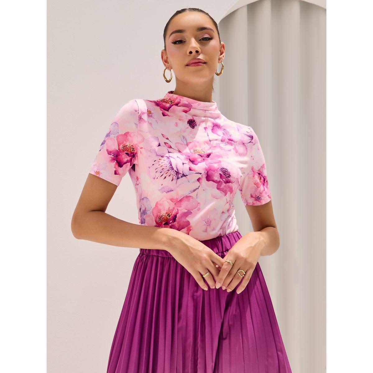 طقم منسق من تنورة بكسرات مع بلوزة بطبعة زهور-women-clothing-coordsets-image-4