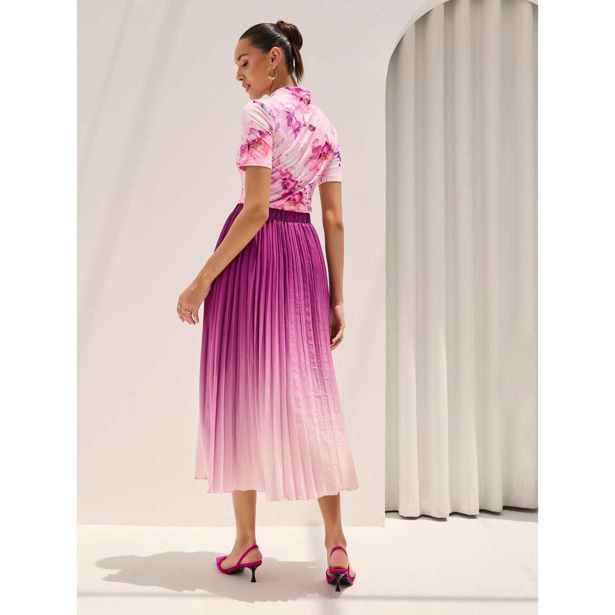 طقم منسق من تنورة بكسرات مع بلوزة بطبعة زهور-women-clothing-coordsets-image-8