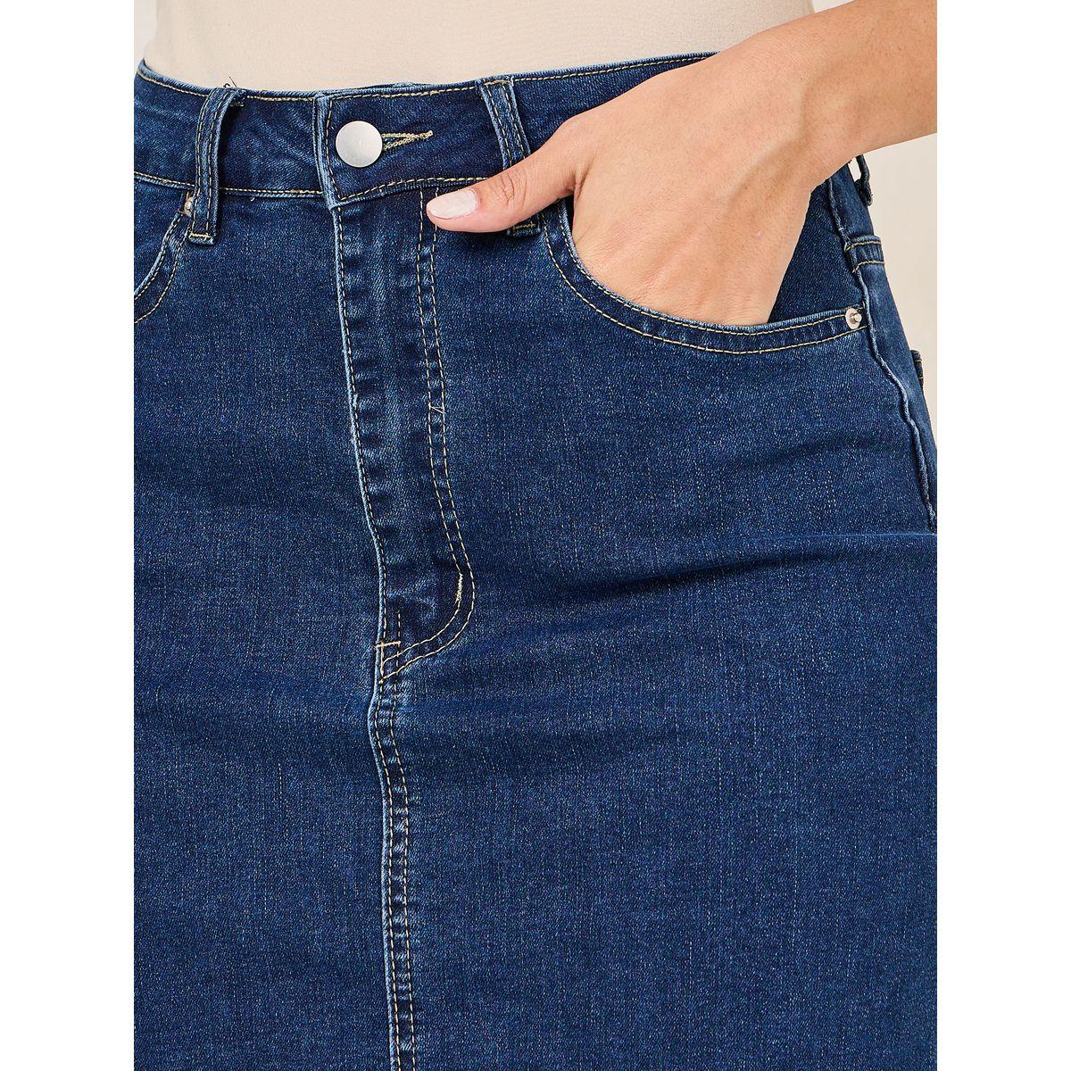 تنورة دنيم بقصة مستقيمة وشق جانبي-women-clothing-bottoms-skirts-image-3