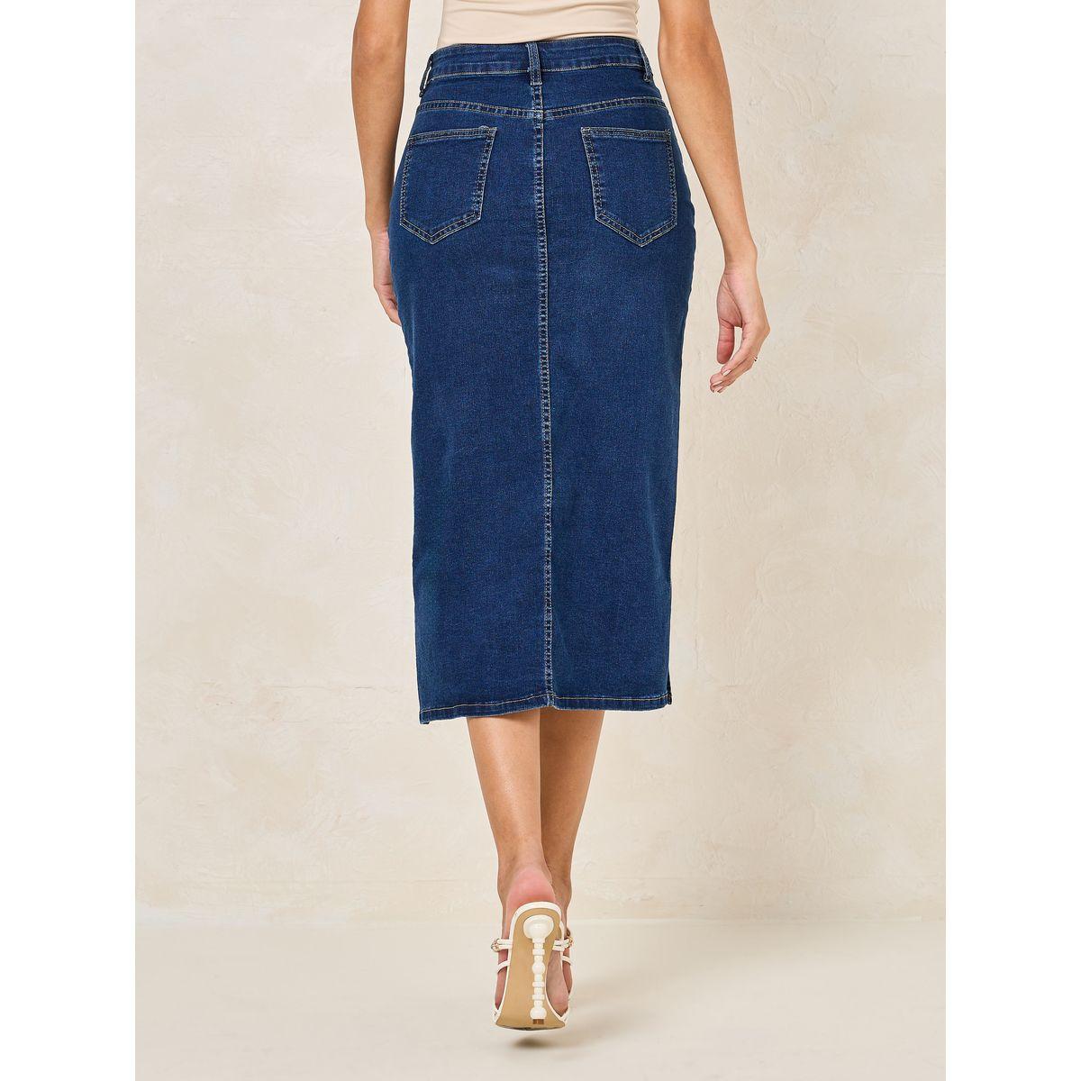 Styli Straight Fit Denim Skirt with Side Slit-women-clothing-bottoms-skirts-image-4