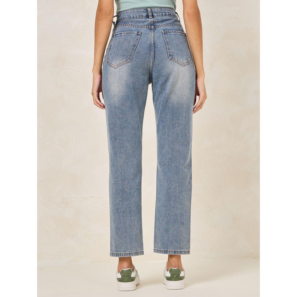 Styli High Rise Straight Fit Jeans with Slight Distress-women-clothing-bottoms-jeans-image-4
