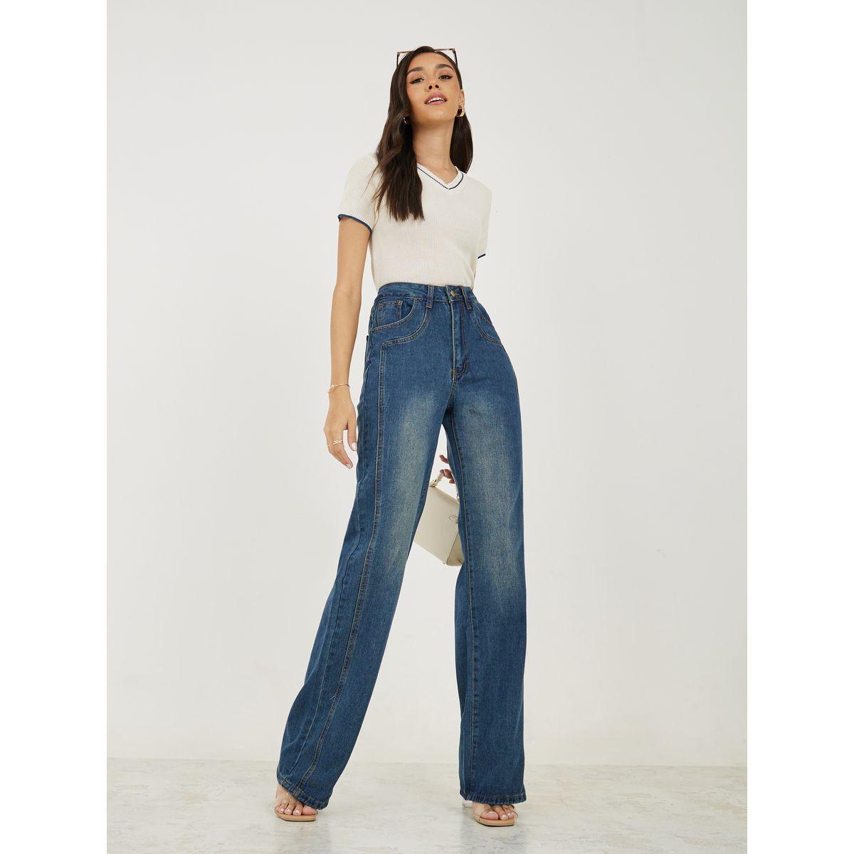 Styli High Rise Panelled Straight Leg Jeans-women-clothing-bottoms-jeans-image-2