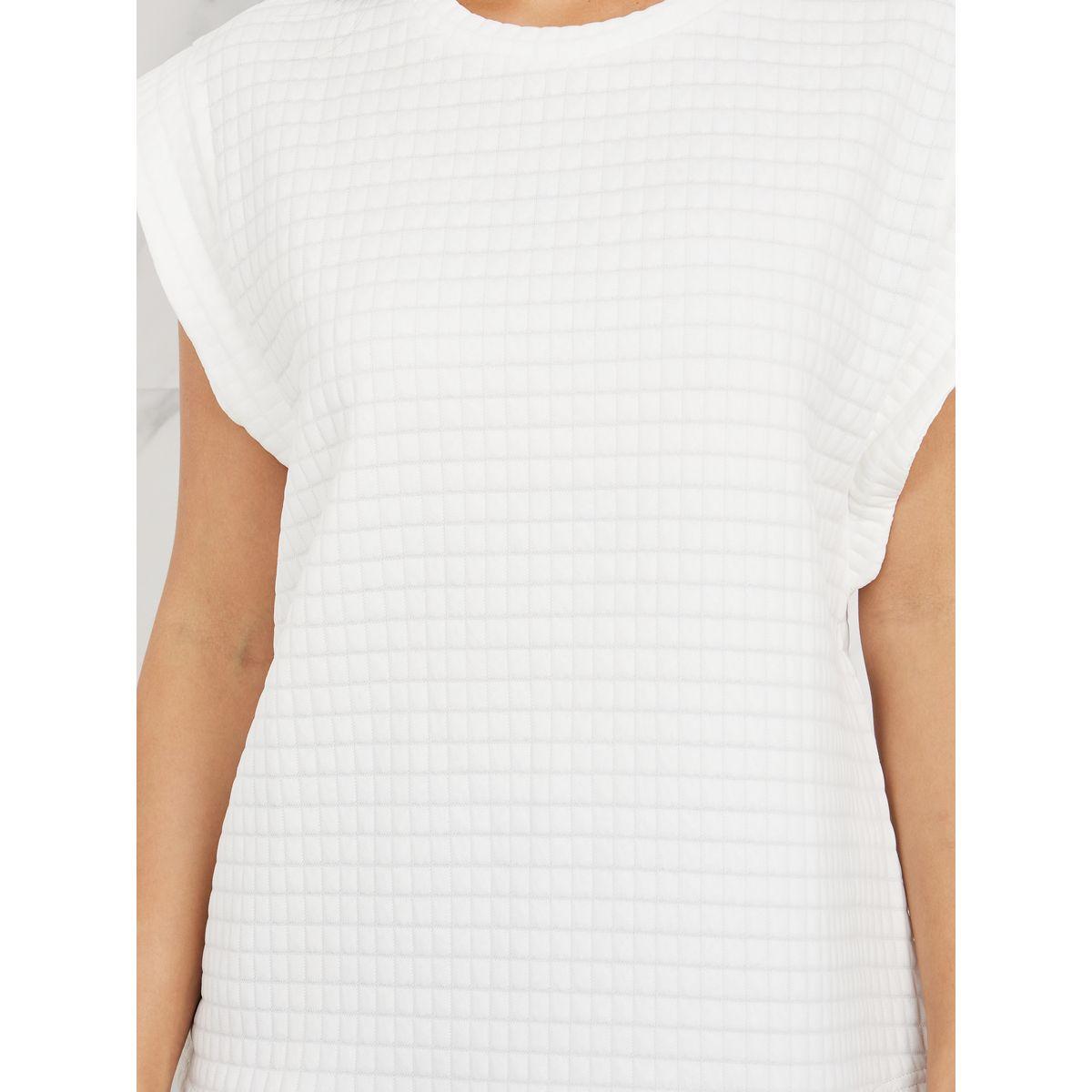 Styli Relaxed Fit Grid Textured Cap Sleeve T-Shirt-women-clothing-tshirts-image-3