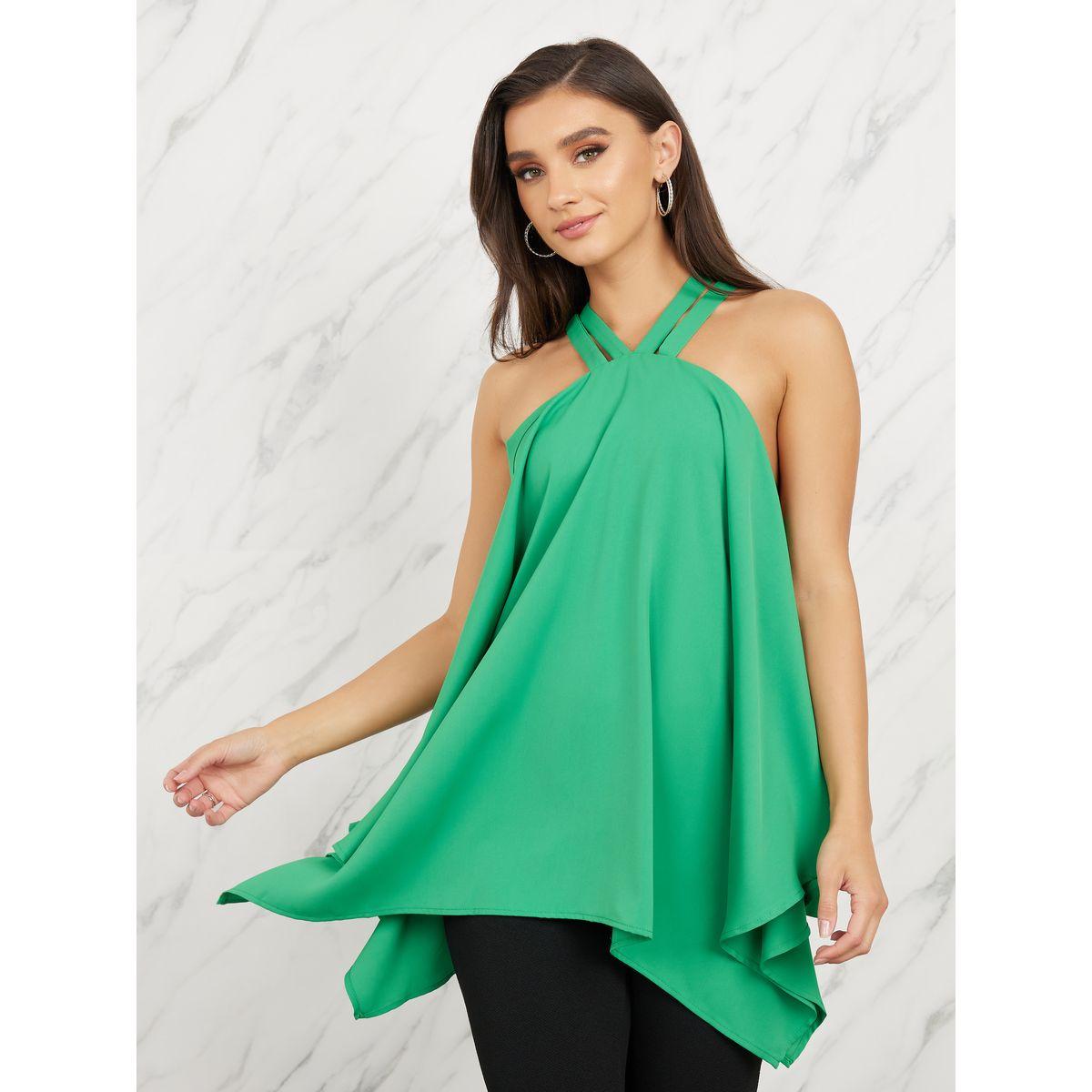 بلوزة بياقة هولتر وحافة غير متماثلة الطول-women-clothing-shirtsandblouses-blouses-image-1