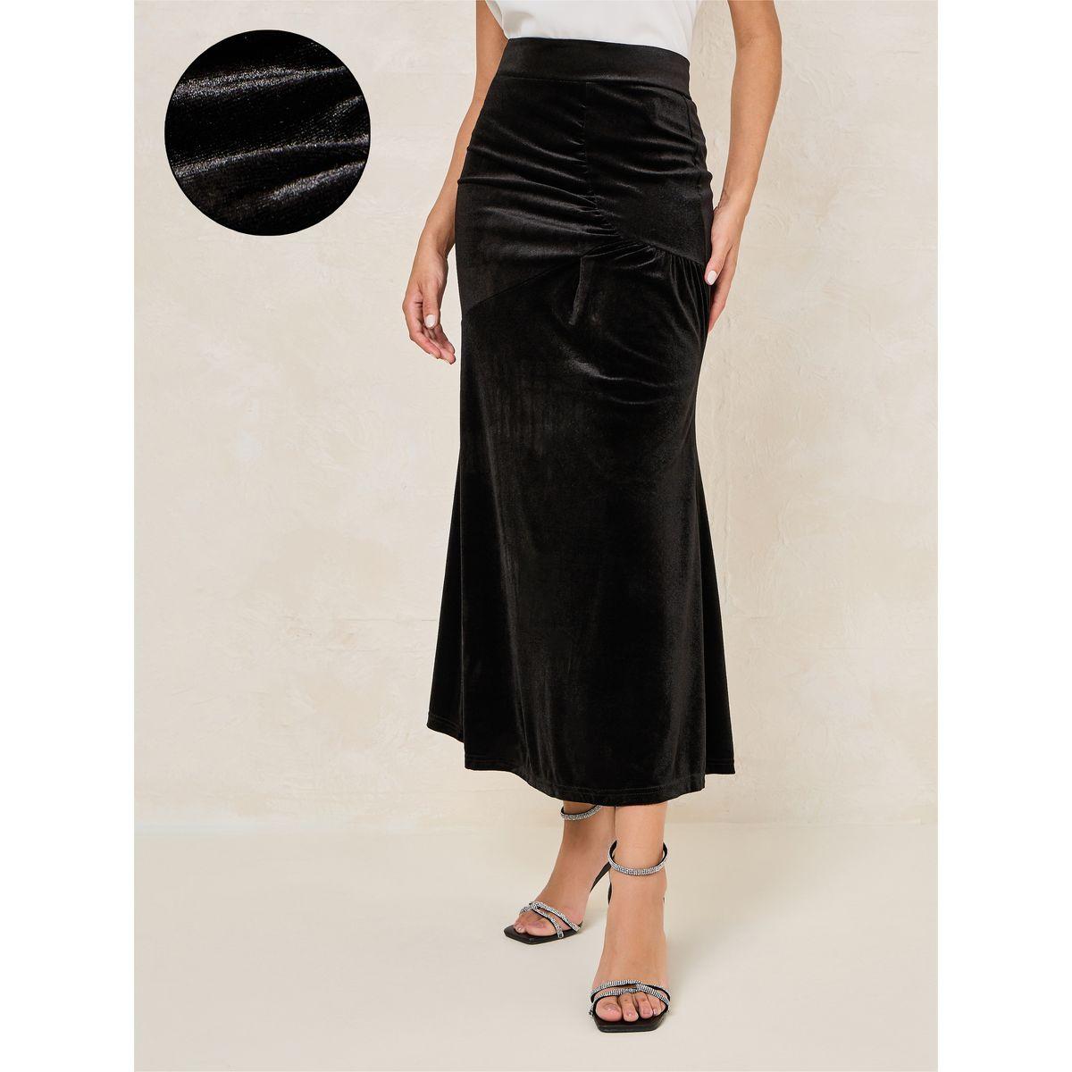 تنورة مخمل طويلة مزينة بكسرات-women-clothing-bottoms-skirts-image-1