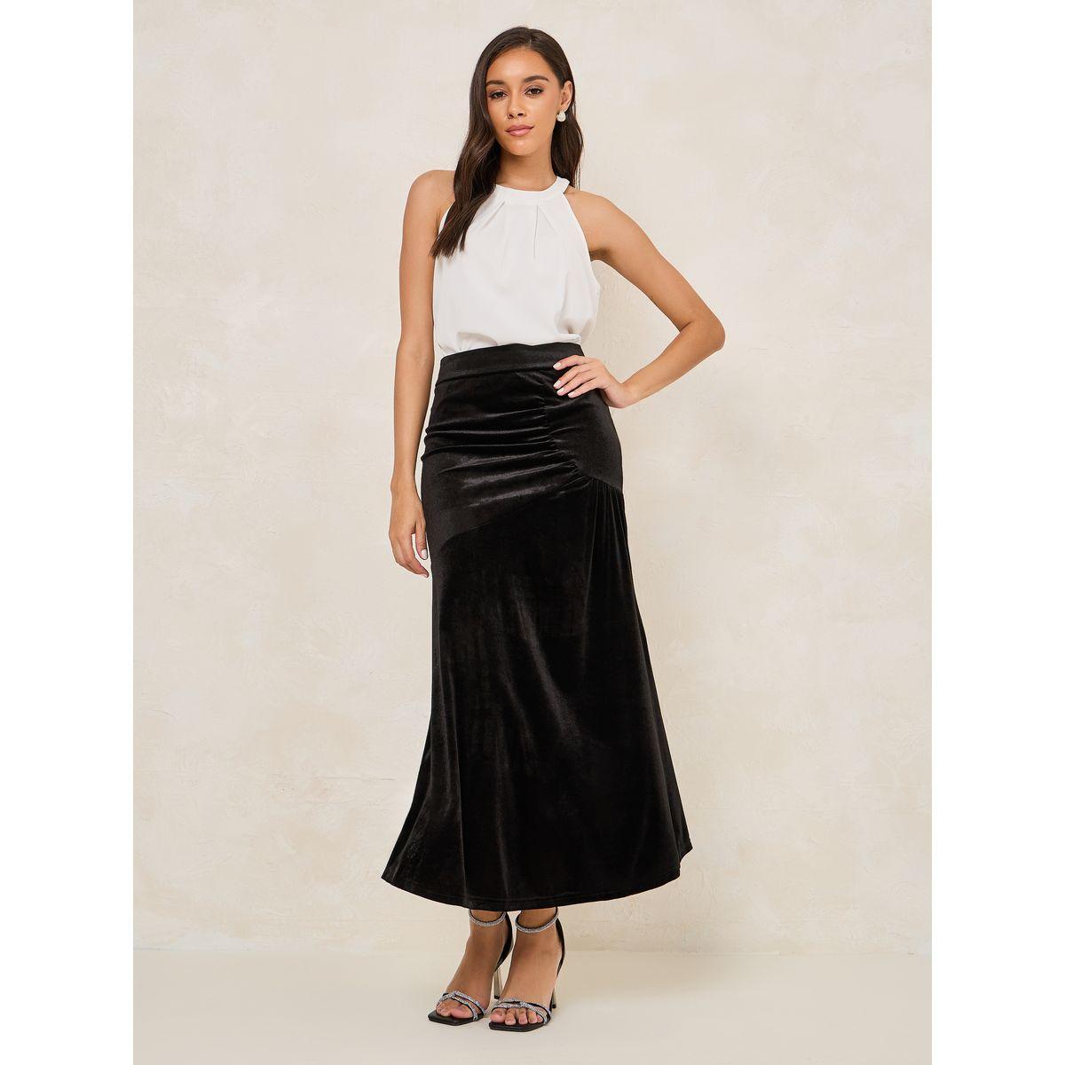 تنورة مخمل طويلة مزينة بكسرات-women-clothing-bottoms-skirts-image-2