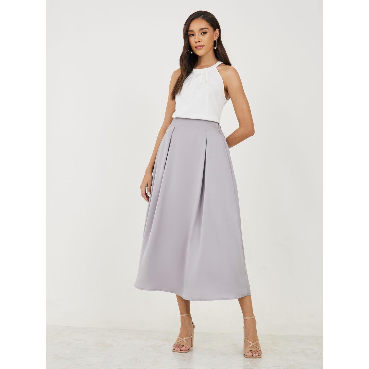 Styli Box Pleat Detail Satin Midi Skirt-women-clothing-bottoms-skirts-image-2