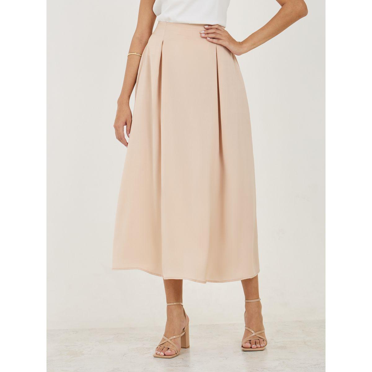 Styli Box Pleat Detail Satin Midi Skirt-women-clothing-bottoms-skirts-image-1