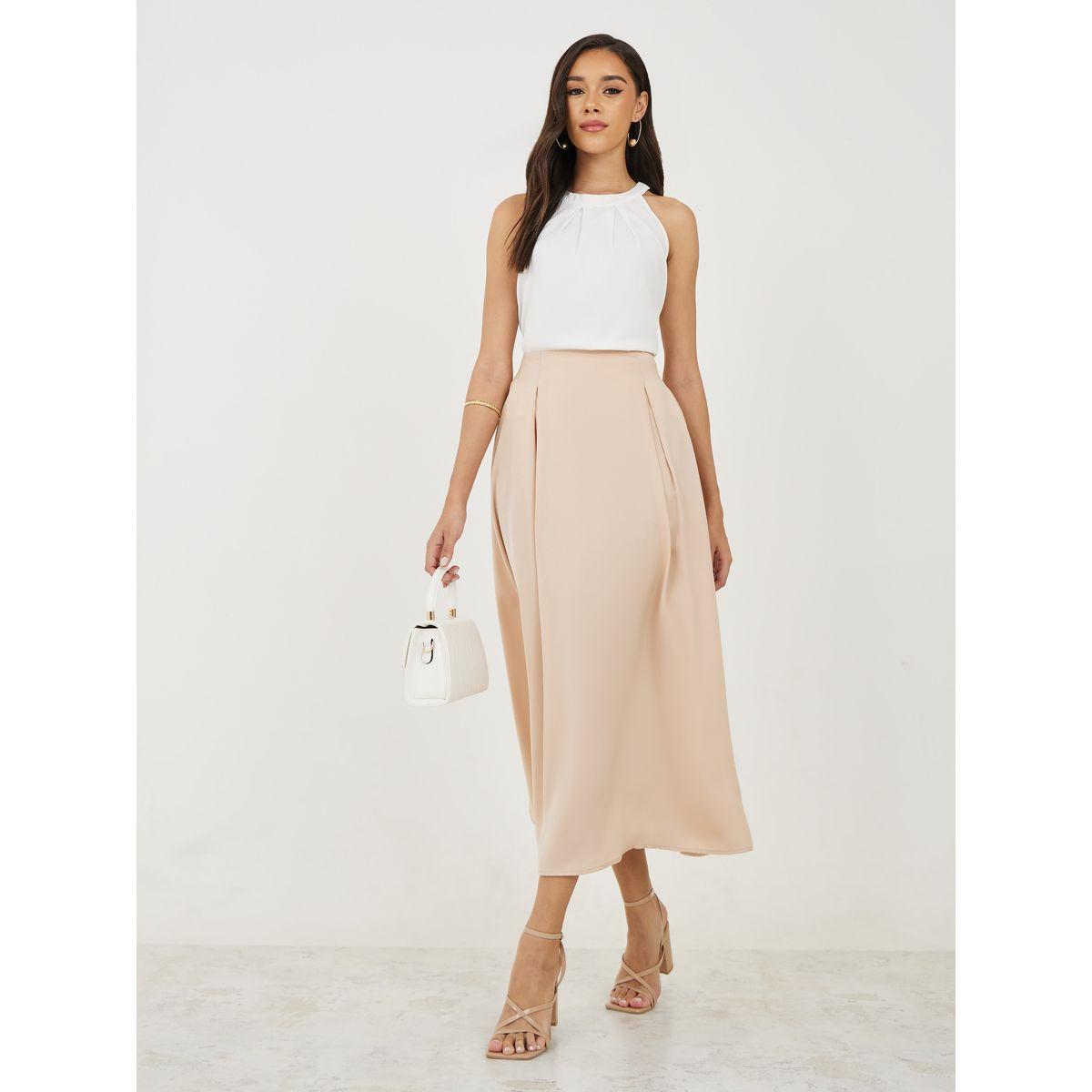 Styli Box Pleat Detail Satin Midi Skirt-women-clothing-bottoms-skirts-image-2