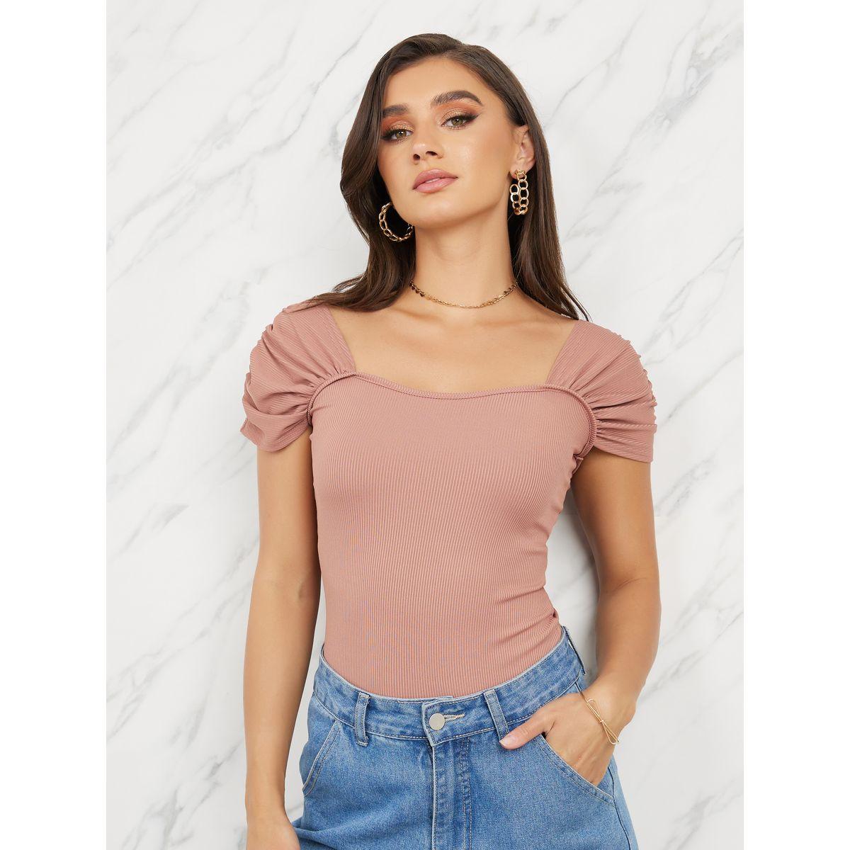 بلوزة محبوكة بتفاصيل مزمومة-women-clothing-shirtsandblouses-blouses-image-1