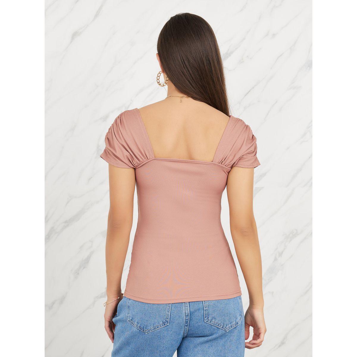 Styli Ruched Detail Sleeves Knit Fitted Top-women-clothing-shirtsandblouses-blouses-image-5