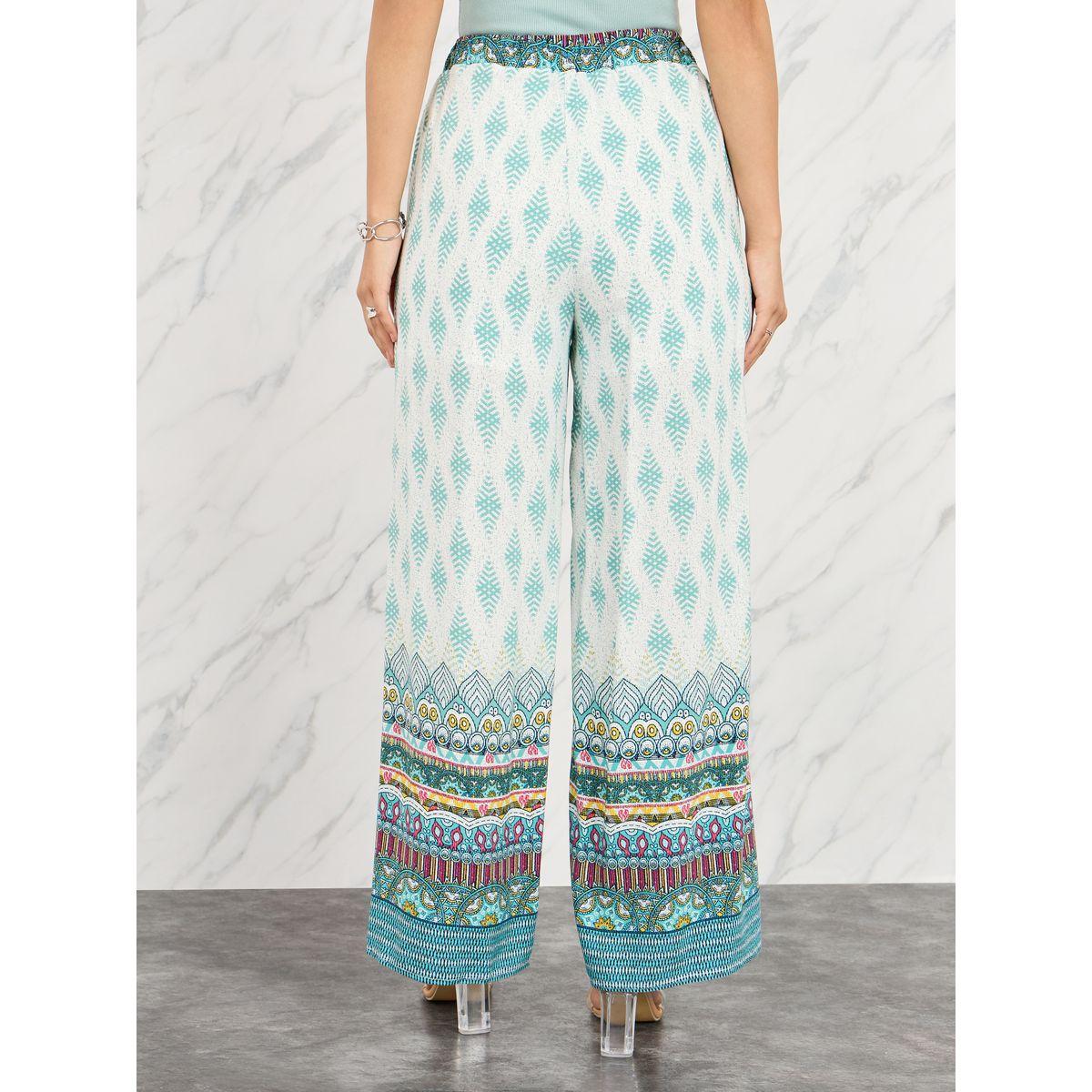 بنطال بارجل واسعة وطبعة بوهيمية مع خصر مطاطي-women-clothing-bottoms-trousers-image-4