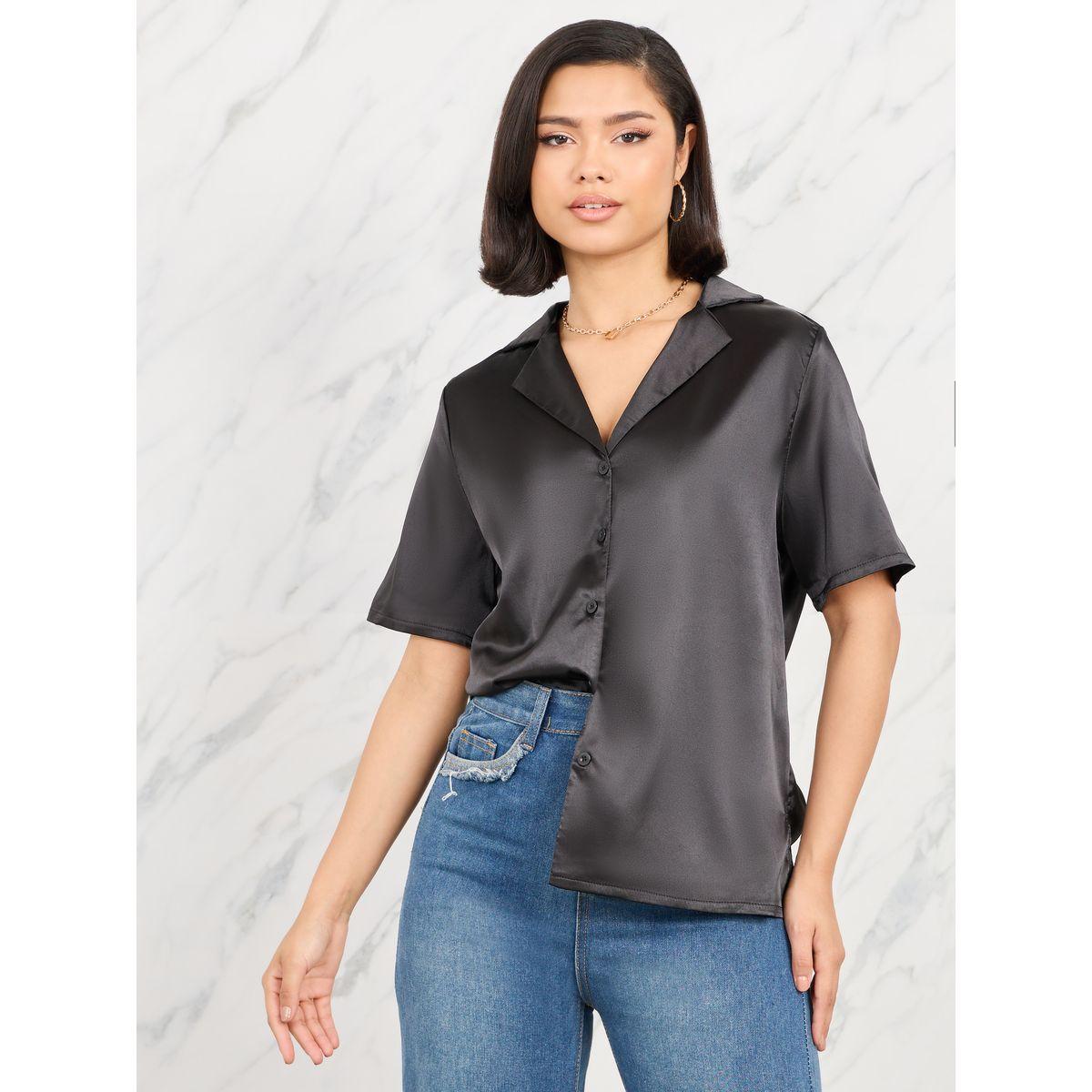Styli Satin Resort Collar Shirt with Short Sleeves-women-clothing-shirtsandblouses-shirts-image-2