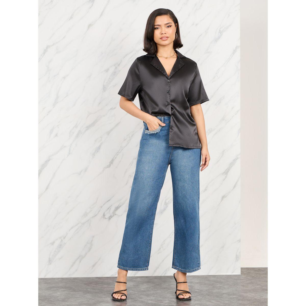 Styli Satin Resort Collar Shirt with Short Sleeves-women-clothing-shirtsandblouses-shirts-image-3