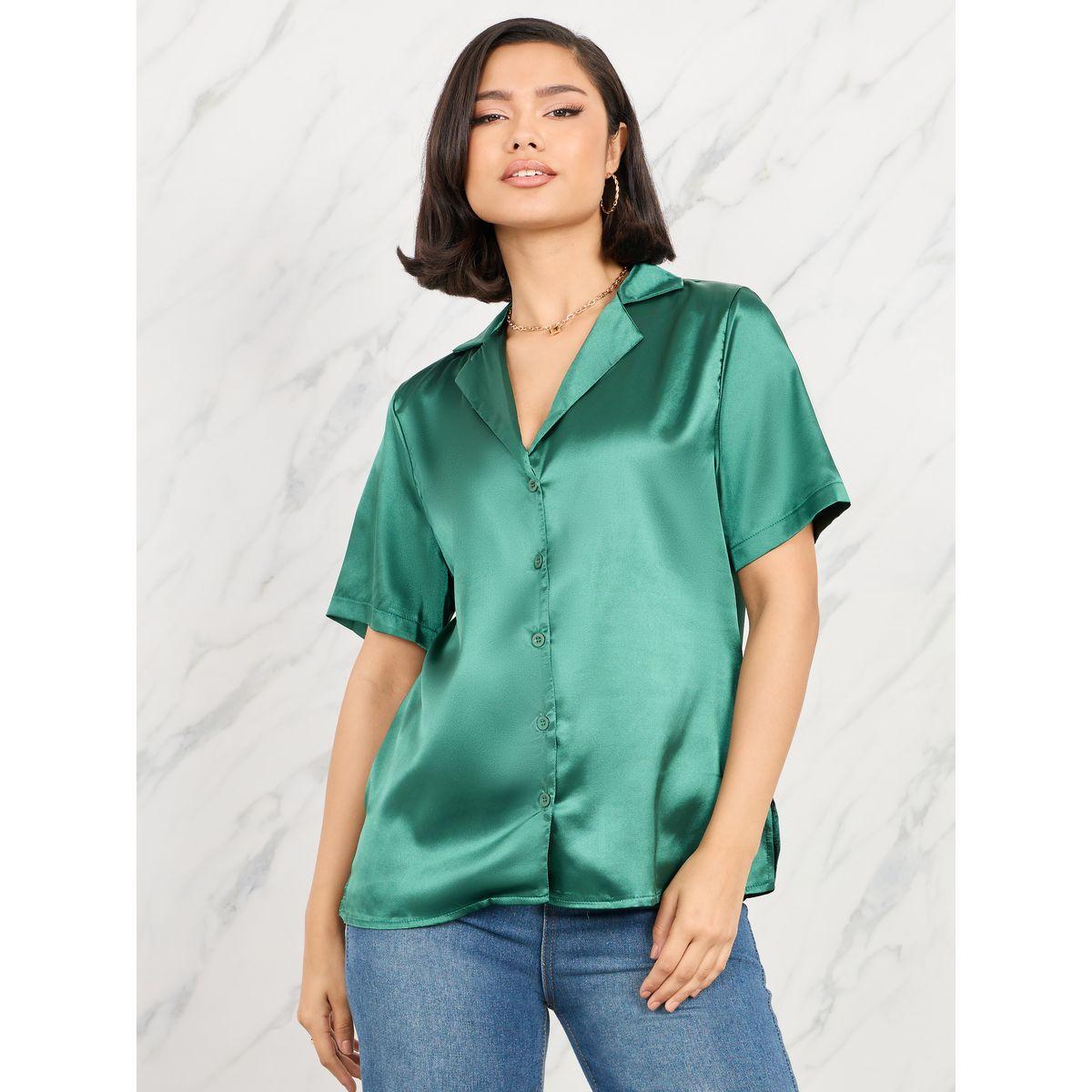 Styli Satin Resort Collar Shirt with Short Sleeves-women-clothing-shirtsandblouses-shirts-image-1