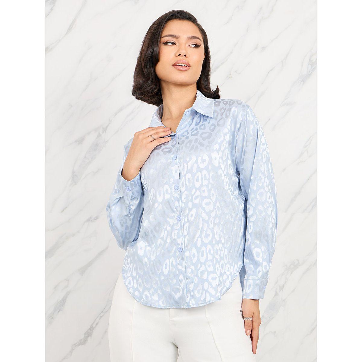 Styli Satin Leopard Print Long Sleeve Shirt-women-clothing-shirtsandblouses-shirts-image-1