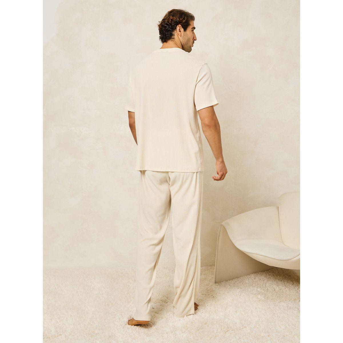 Styli Unwind Textured Crew Neck T-Shirt & Straight Pyjama Set-men-clothing-nightwear-sets-image-5