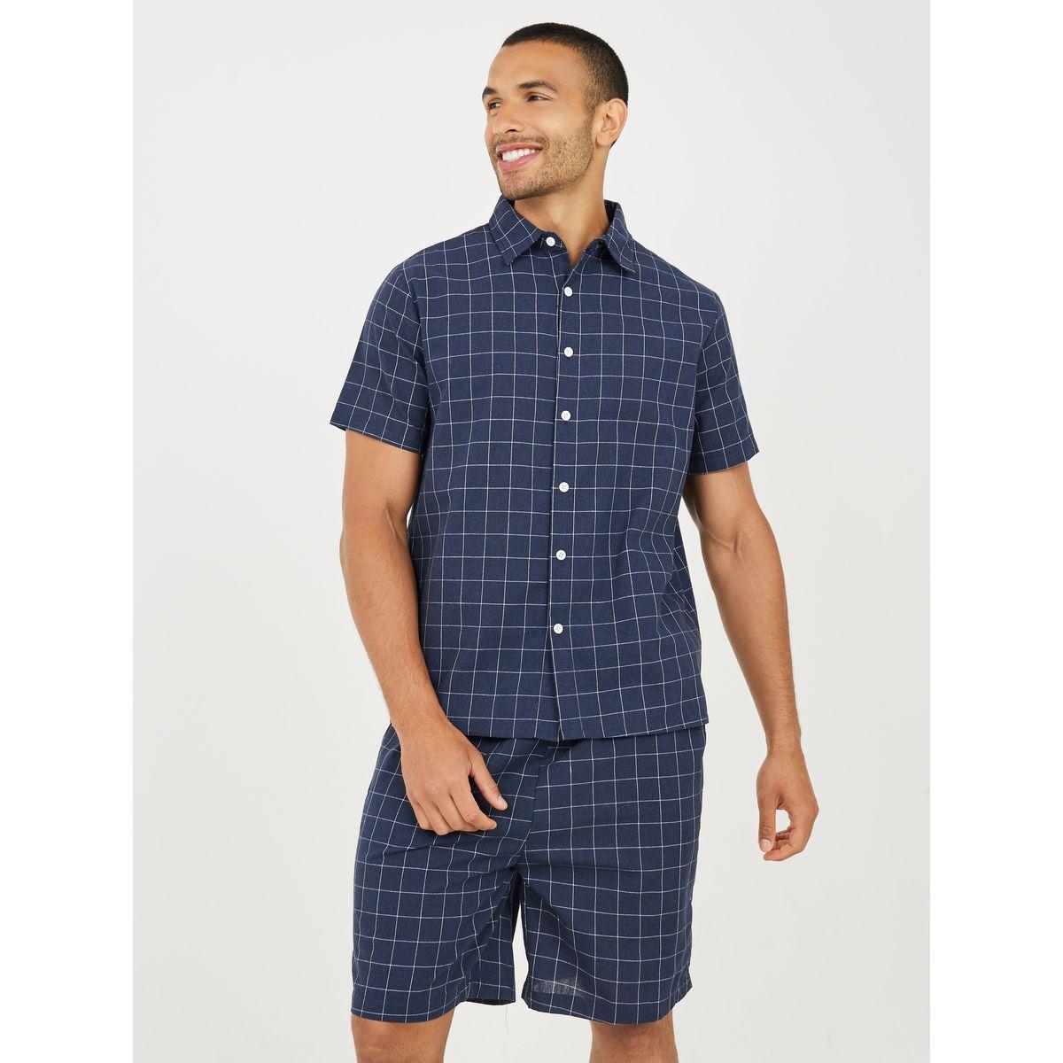 Styli Unwind Checkered Shirt & Shorts Sleep Set-men-clothing-nightwear-sets-image-2