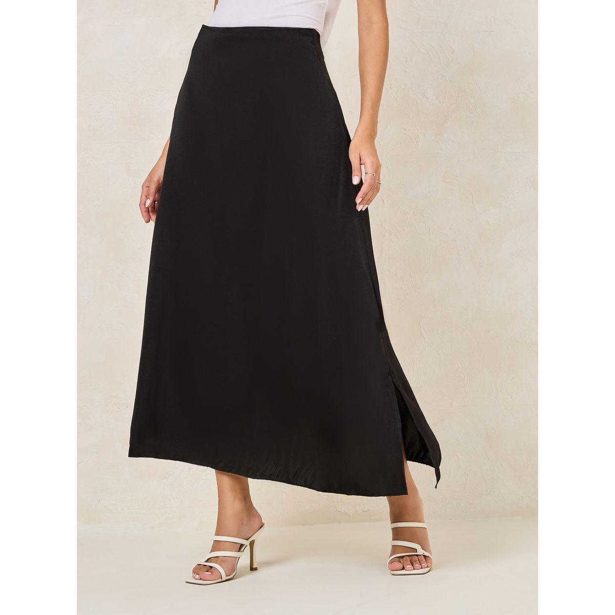 Styli Satin A-Line Maxi Skirt with Side Slit-women-clothing-bottoms-skirts-image-1