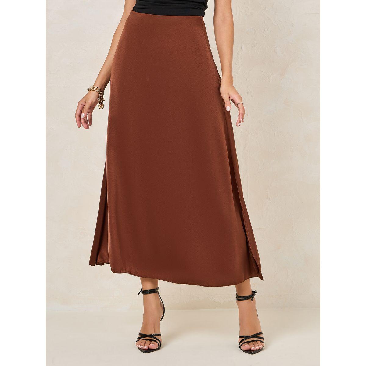 Styli Satin A-Line Maxi Skirt with Side Slit-women-clothing-bottoms-skirts-image-1