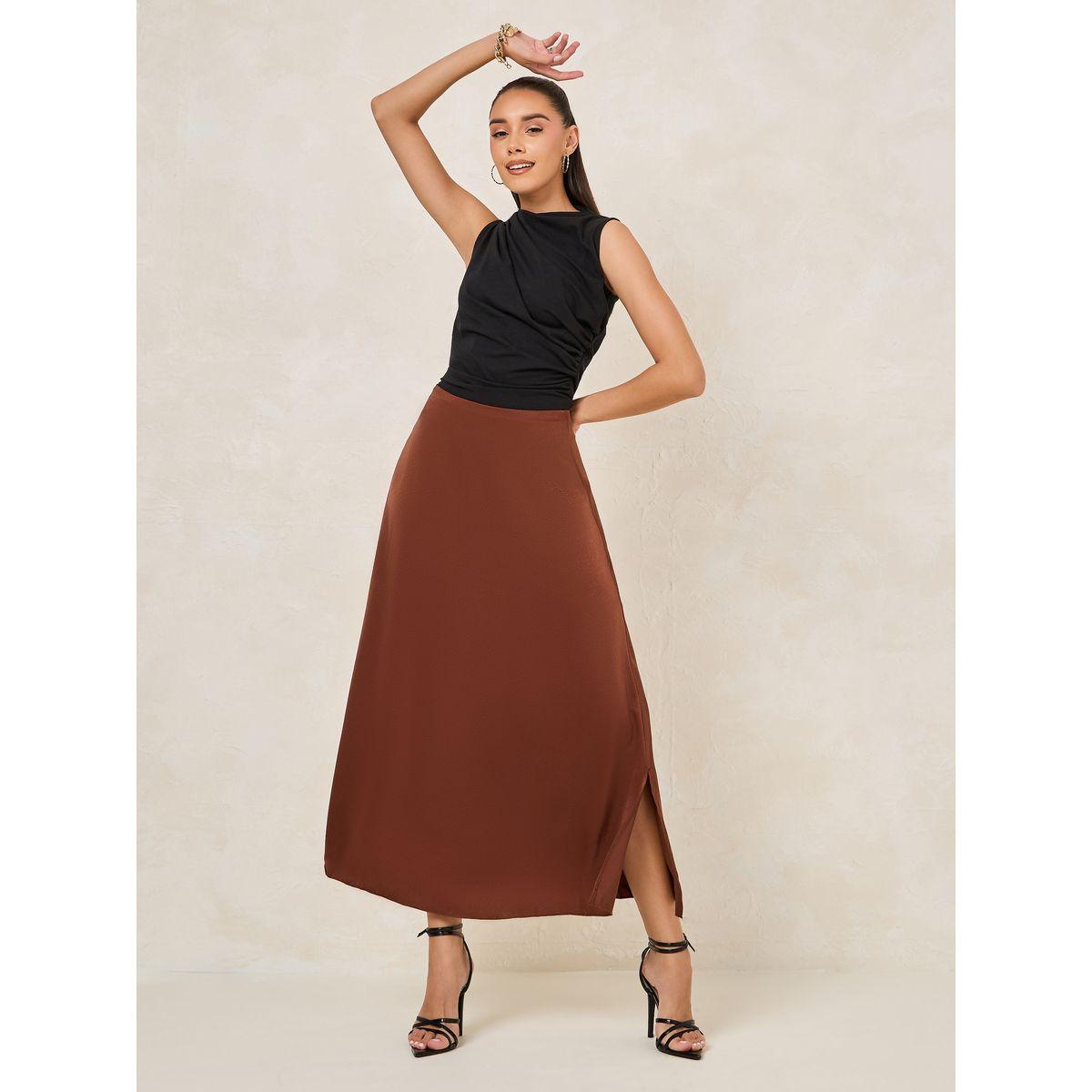 Styli Satin A-Line Maxi Skirt with Side Slit-women-clothing-bottoms-skirts-image-2