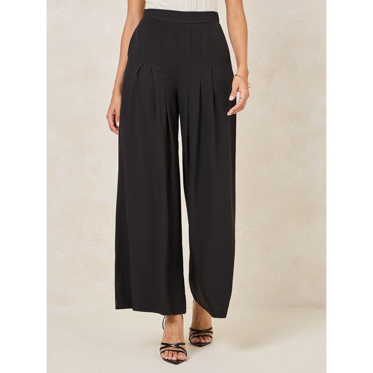 بنطال بقصة ارجل واسعة مع جيوب وكسرات-women-clothing-bottoms-trousers-image-1