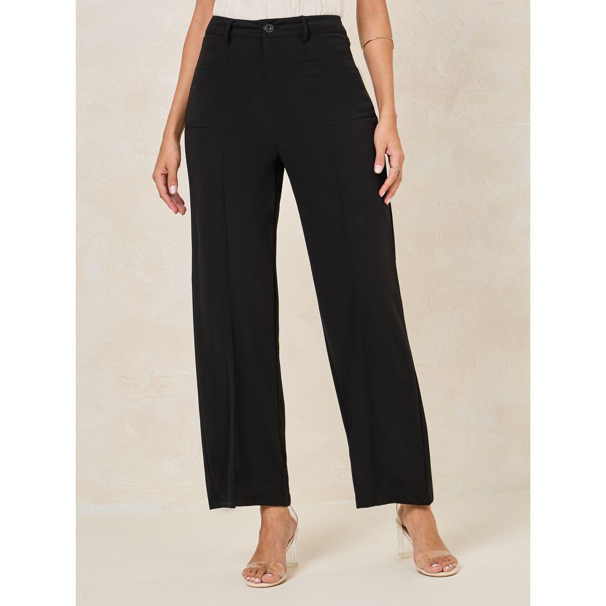 Styli Solid Straight Fit Pants with Patch Pocket-women-clothing-bottoms-trousers-image-1