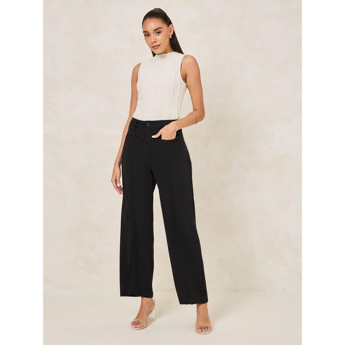 Styli Solid Straight Fit Pants with Patch Pocket-women-clothing-bottoms-trousers-image-2