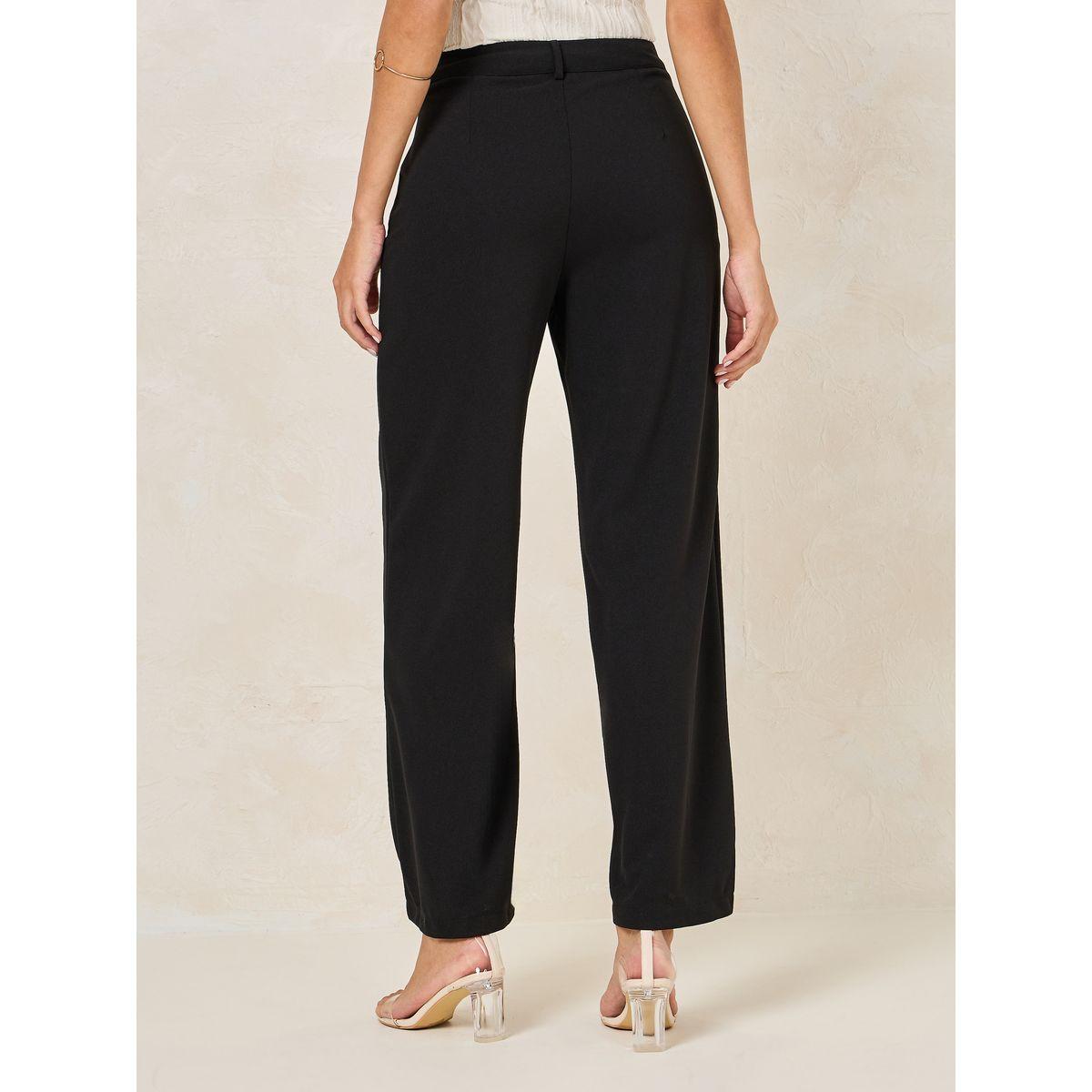 Styli Solid Straight Fit Pants with Patch Pocket-women-clothing-bottoms-trousers-image-4