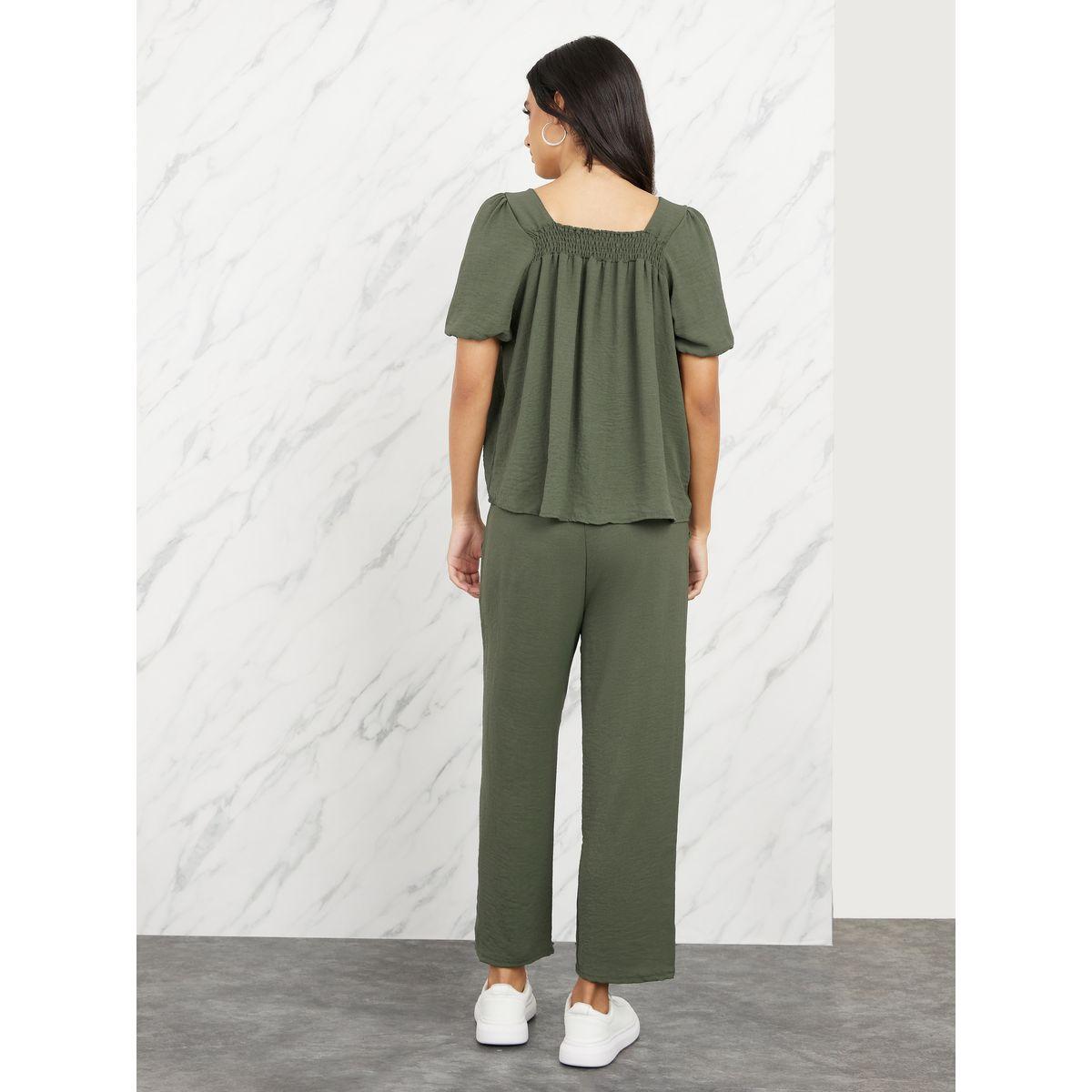 Styli Smocked Detail Square Neck Blouse & Straight Leg Crop Pants Set-women-clothing-coordsets-image-4