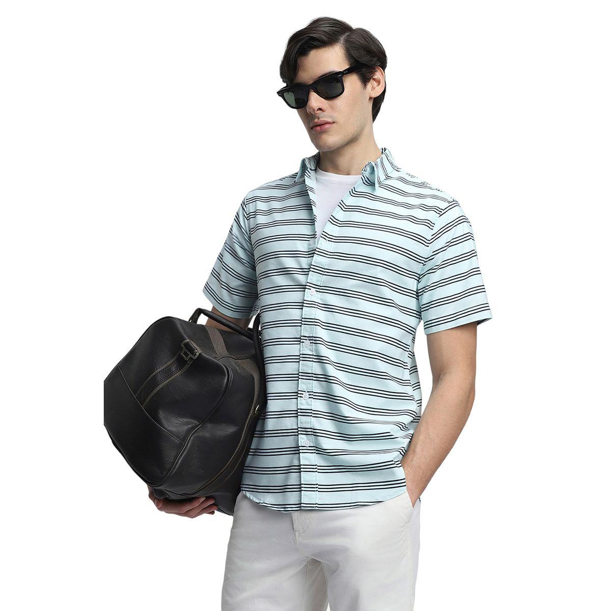 Dennis Lingo Striped Slim Fit Shirt with Short Sleeves-men-clothing-shirts-image-1