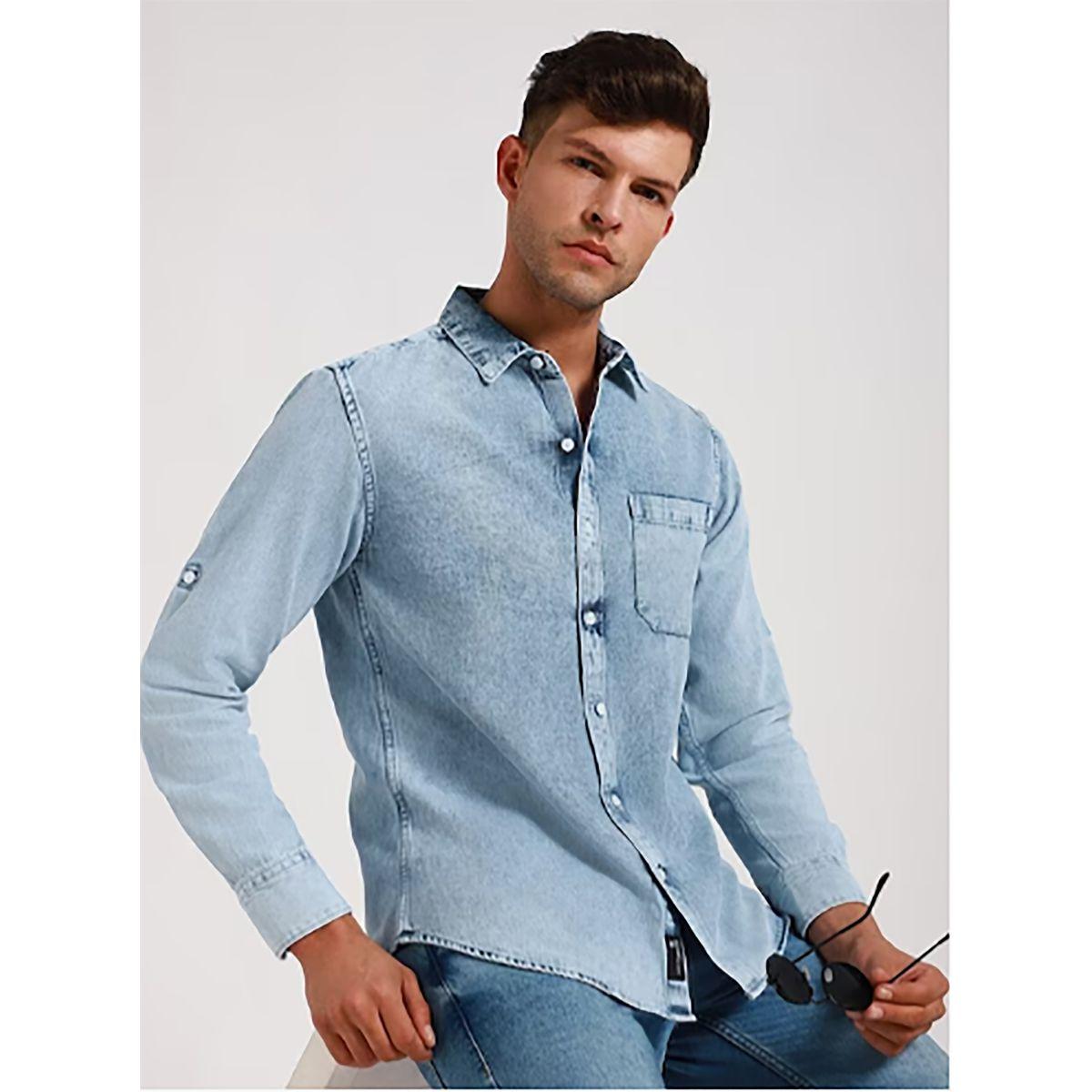 Dennis Lingo Chest Pocket Denim Shirt with Long Sleeves-men-clothing-shirts-image-1