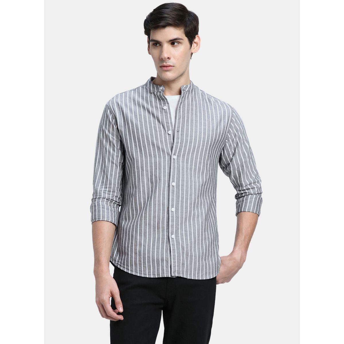 Dennis Lingo Striped Mandarin Collar Slim Fit Shirt-men-clothing-shirts-image-1