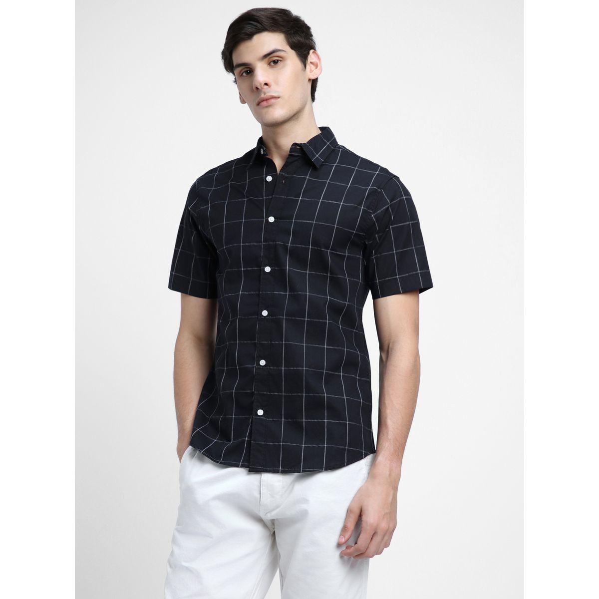 Dennis Lingo Windowpane Checked Slim Fit Shirt with Short Sleeves-men-clothing-shirts-image-1
