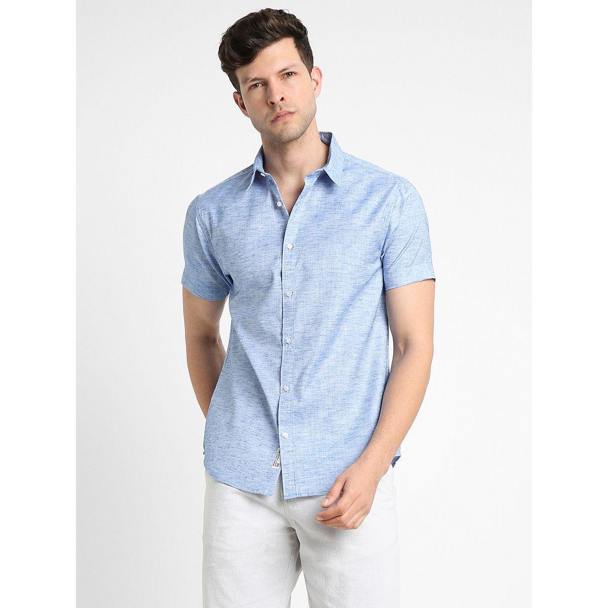 Dennis Lingo Textured Slim Fit Shirt with Short Sleeves-men-clothing-shirts-image-1