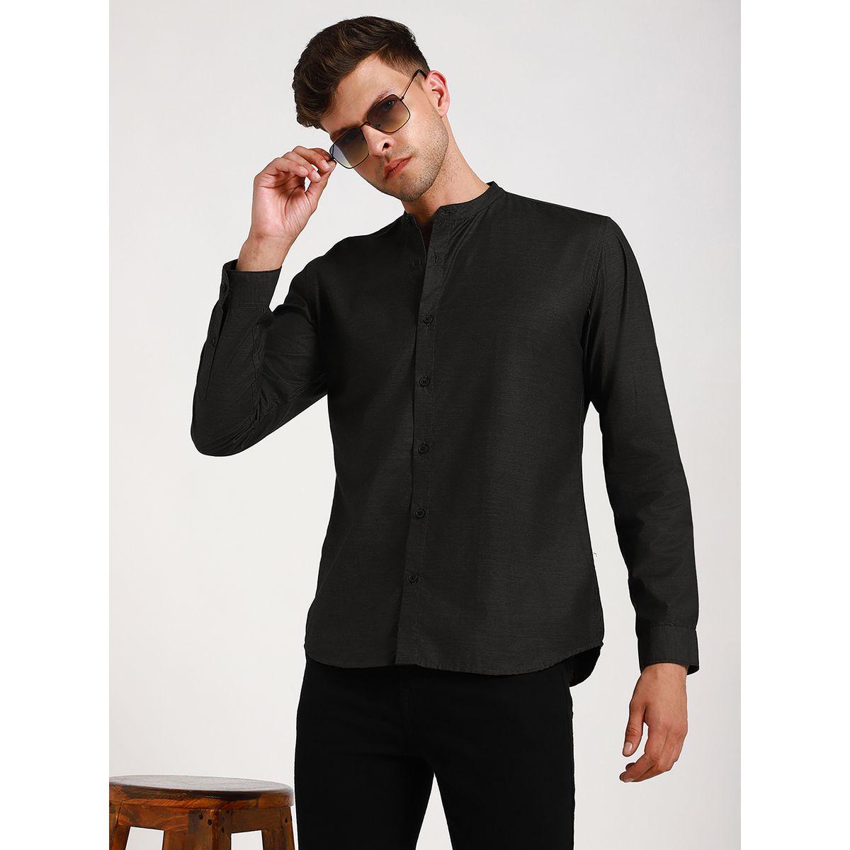 قميص سادة بياقة ماندارين وقصة سليم فت-men-clothing-shirts-image-1