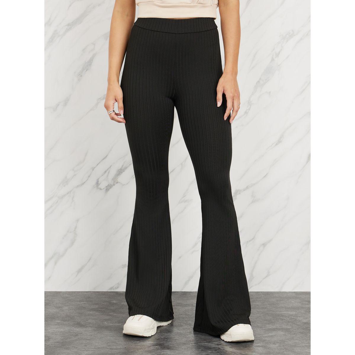 Styli High Rise Ribbed Flared Hem Leggings-women-clothing-bottoms-leggings-image-1