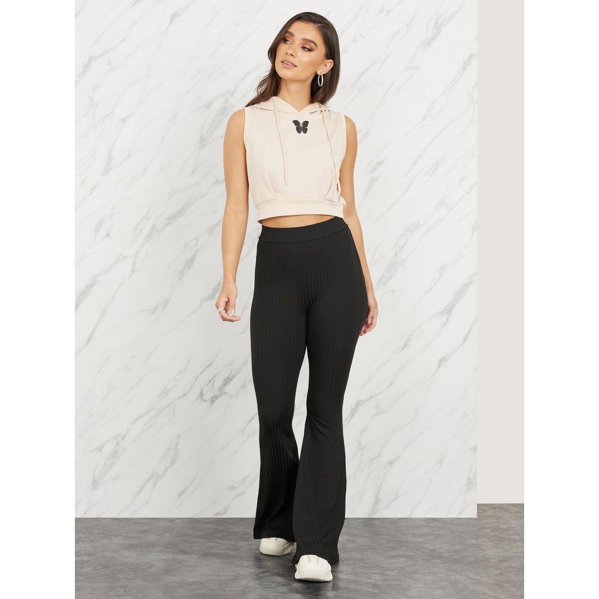 Styli High Rise Ribbed Flared Hem Leggings-women-clothing-bottoms-leggings-image-2