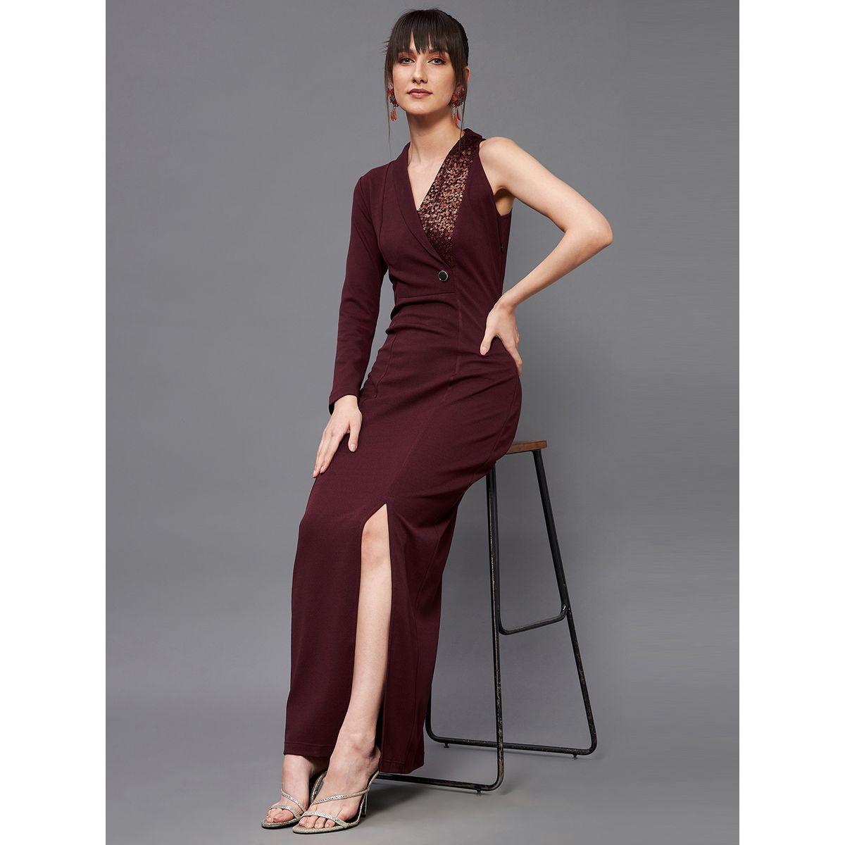 فستان طويل بكتف واحد وشق جانبي مع ترتر ميس تشيس × ستايلي-women-clothing-dresses-image-1