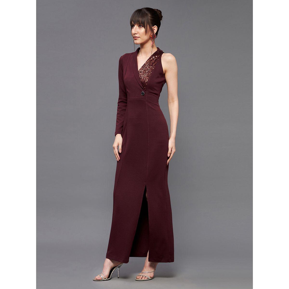 فستان طويل بكتف واحد وشق جانبي مع ترتر ميس تشيس × ستايلي-women-clothing-dresses-image-2