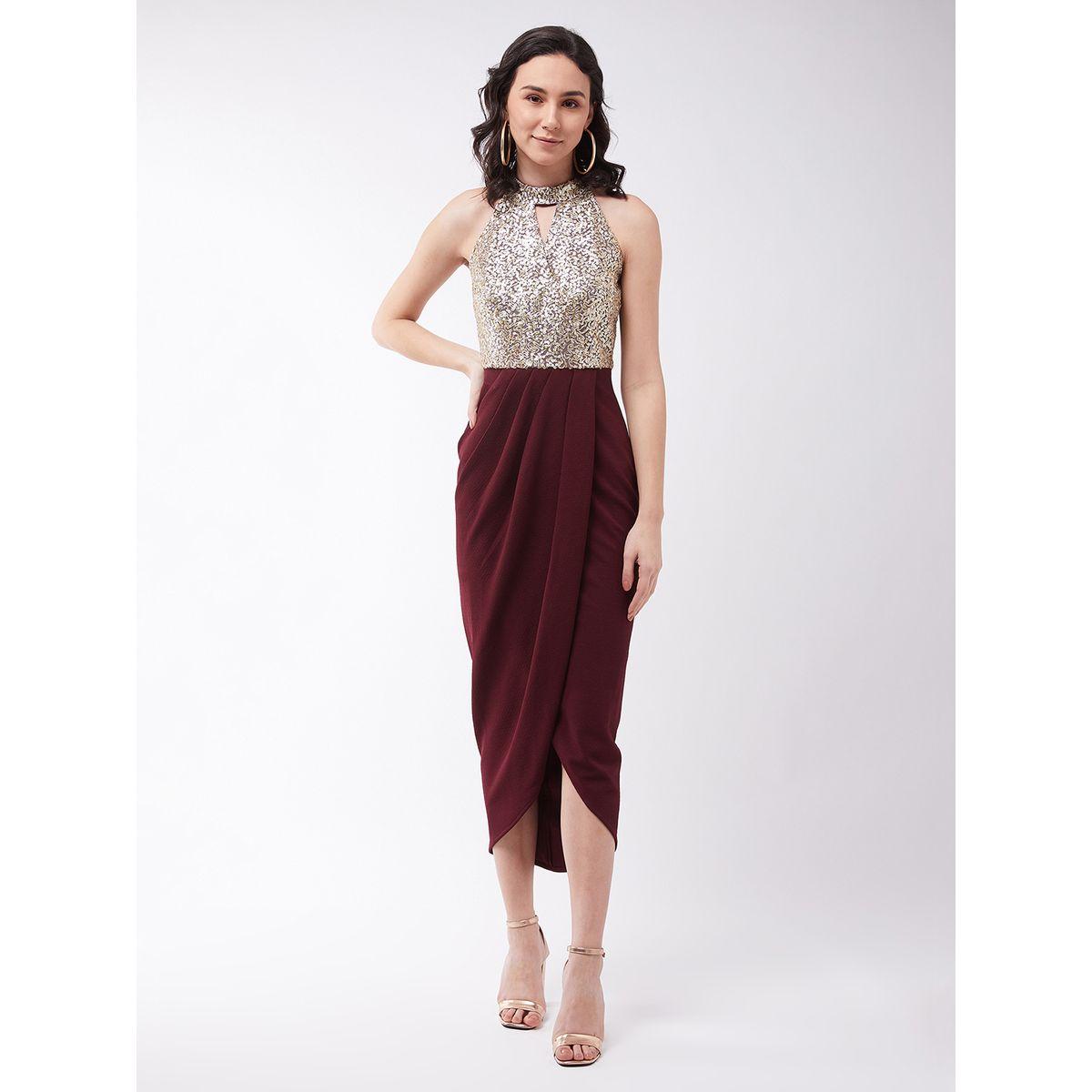 Miss Chase X Styli  Sequin Detail Halter Neck Wrap Midi Dress-women-clothing-dresses-image-1