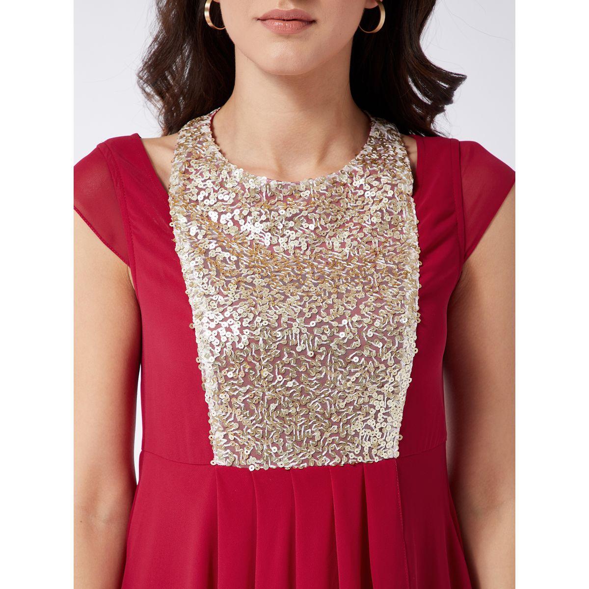 Miss Chase X Styli  Embellished Neck Box Pleated A-Line Midi Dress-women-clothing-dresses-image-4