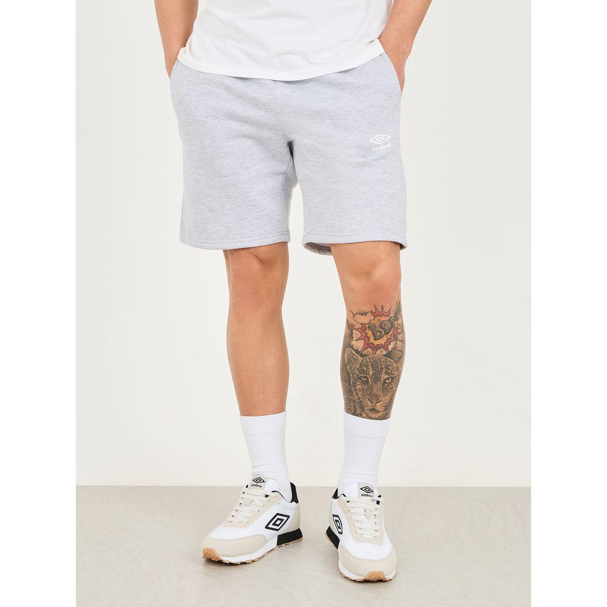 شورت فليس بتفاصيل ميلانج وطبعة شعار الماركة-men-clothing-sportswearandactivewear-bottoms-image-1