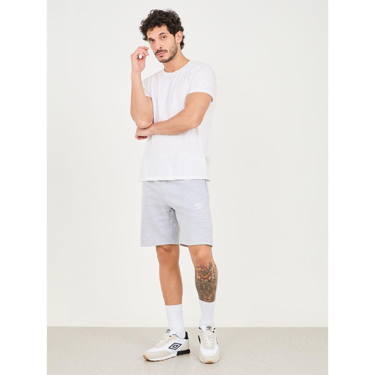 شورت فليس بتفاصيل ميلانج وطبعة شعار الماركة-men-clothing-sportswearandactivewear-bottoms-image-2