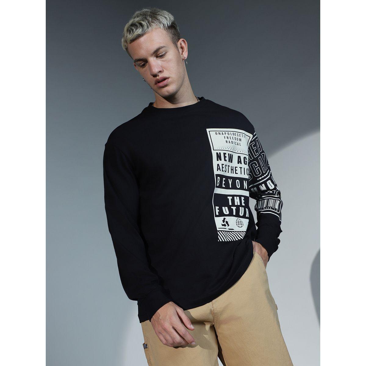 Hubberholme Relaxed Fit Typography Print T-Shirt with Long Sleeves-men-clothing-tshirtsandpolos-tshirts-image-1