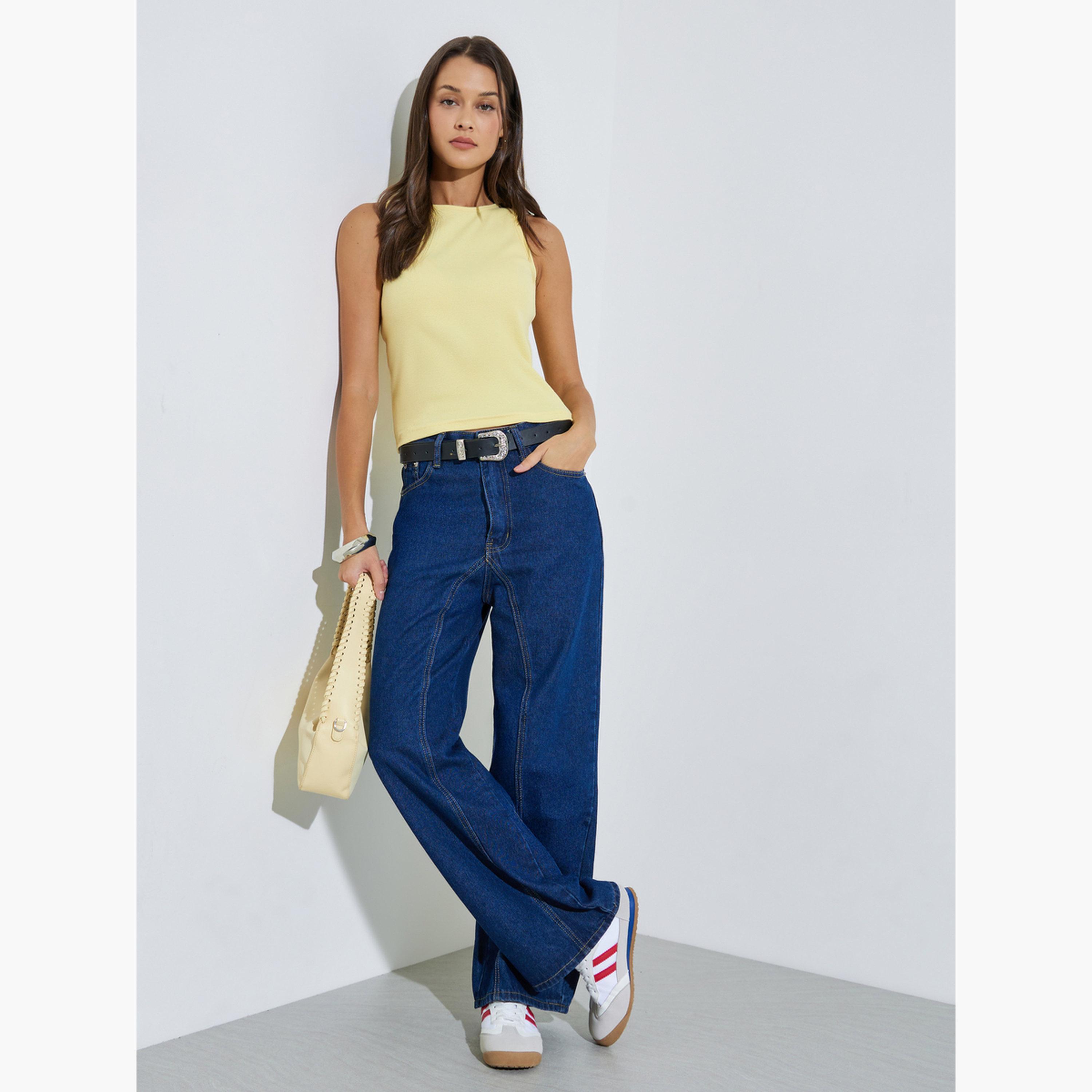 فيست بياقة دائرية وقصة ضيقة وتفاصيل مضلعة-women-clothing-shirtsandblouses-blouses-image-2