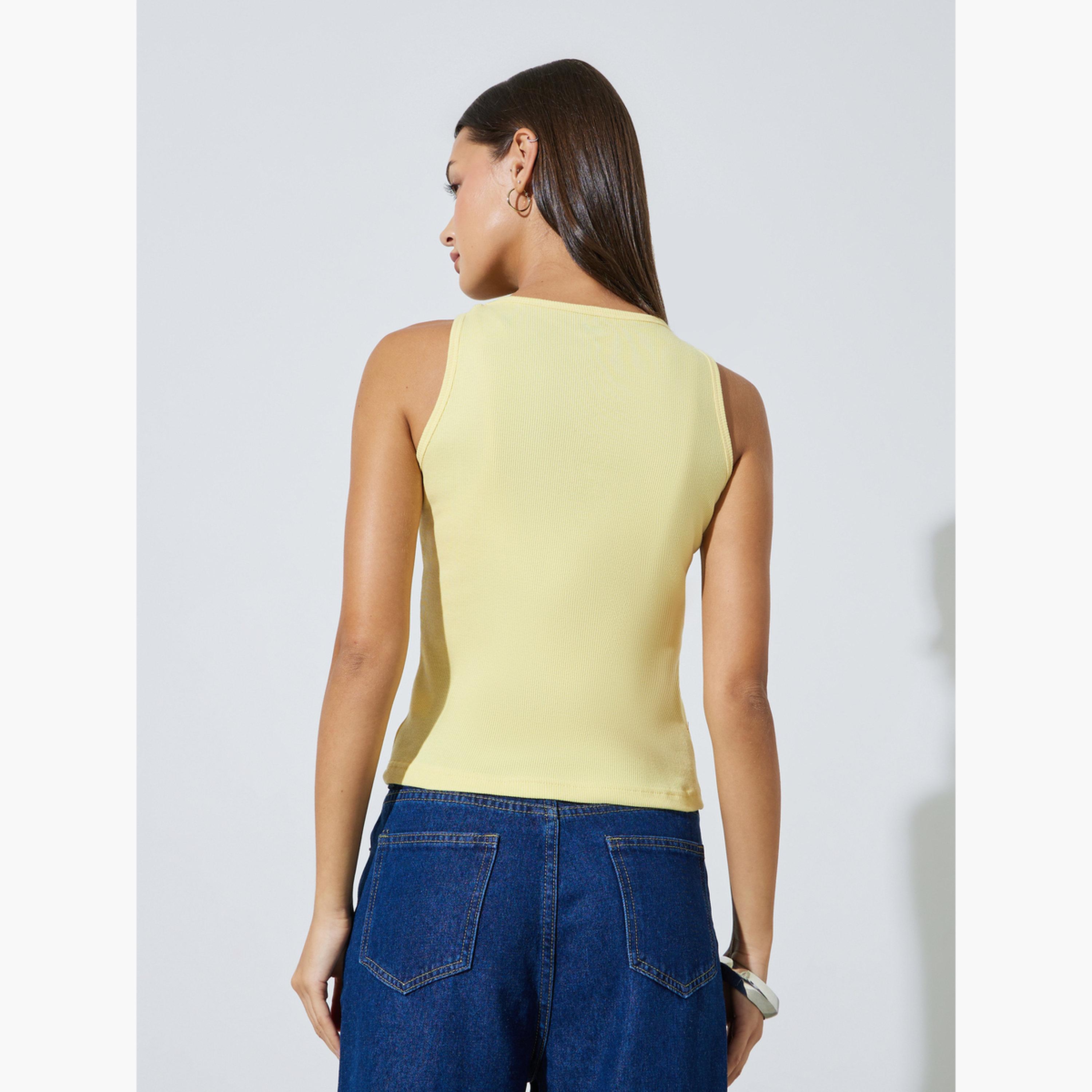 فيست بياقة دائرية وقصة ضيقة وتفاصيل مضلعة-women-clothing-shirtsandblouses-blouses-image-4
