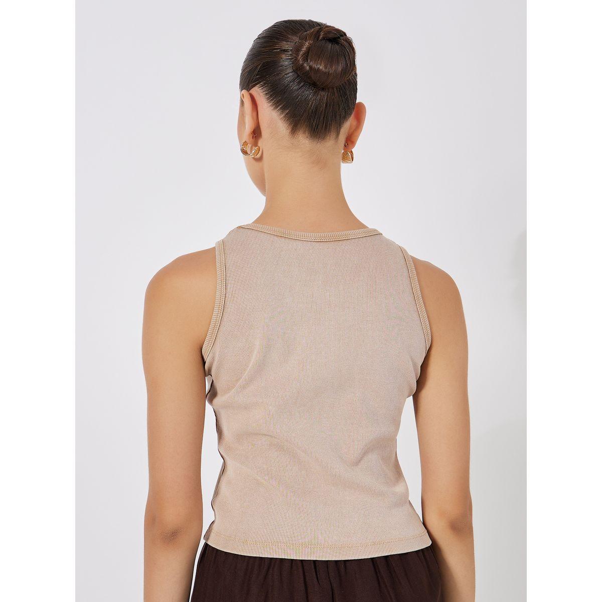 فيست مجسم بتفاصيل مضلعة مع ياقة دائرية-women-clothing-tshirts-image-4