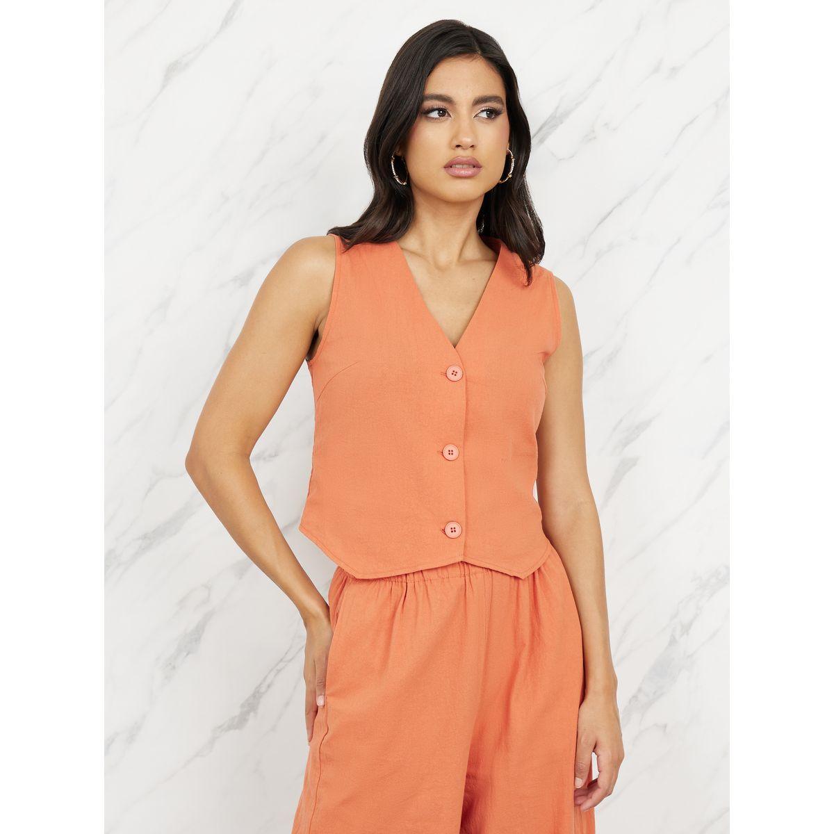 بنطال بارجل مستقيمة مع بلوزة سادة بنمط جيليه-women-clothing-coordsets-image-2